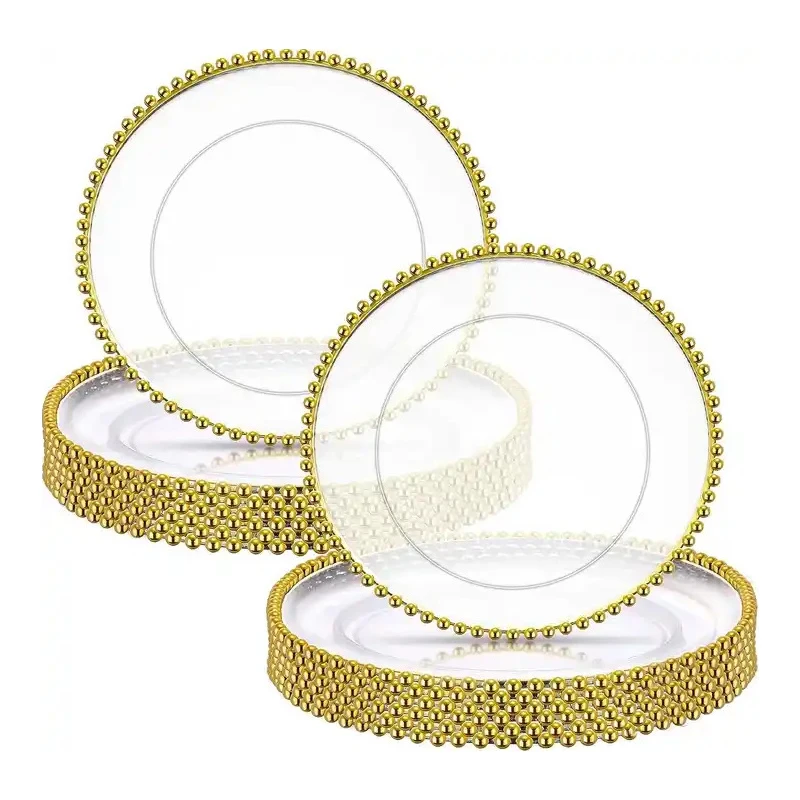 50pcs/100pcs Clear Plastic Round Charger Plates With Beaded Rim 13 inch Dinner Charger Plates Acrylic Decorative Service Plate