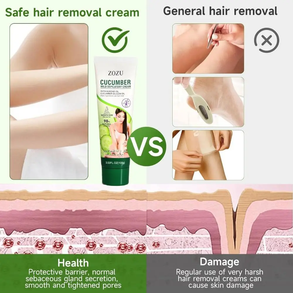 Non-stimulating Hair Removal Cream Painless Mild Cucumber Gentle Reduces Hair Growth Mild Depilatory Cream