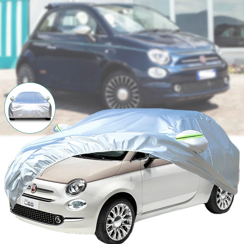 

Для Fiat 500, уличная защита, полный автомобильный чехол, снежный чехол, солнцезащитный козырек, водонепроницаемый, пылезащитный, внешние автомобильные аксессуары