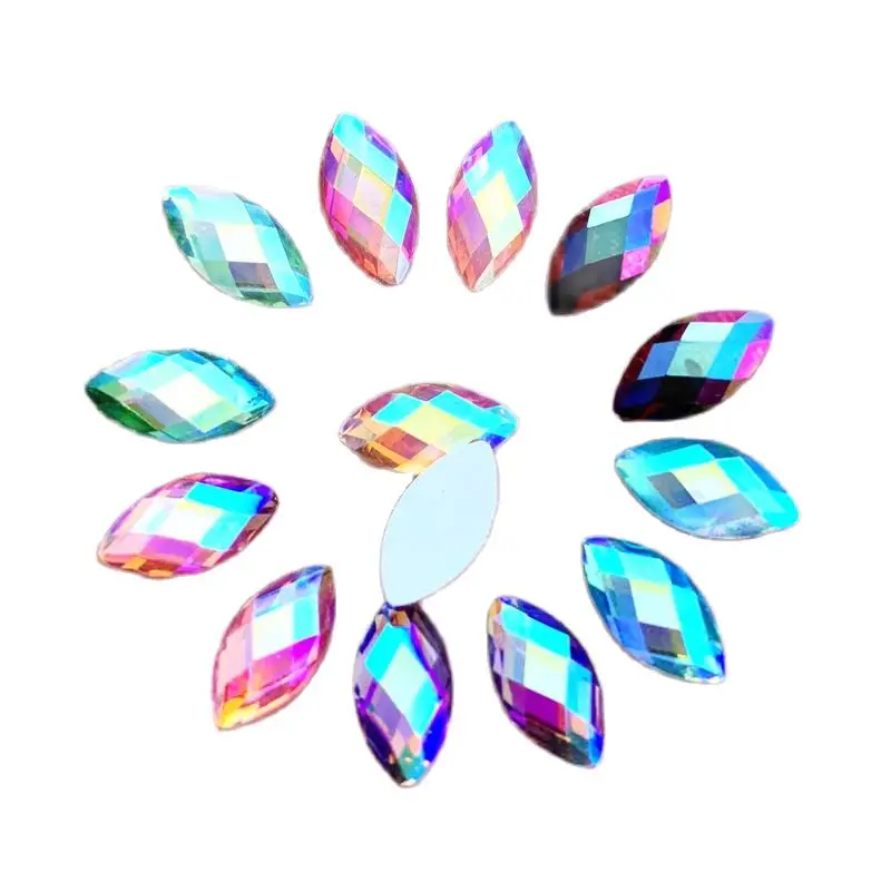 5*10mm 60pcs Horse eye Crystal AB Rhinestones Flat Back Acrylic Crystals Stones Non Hotfix Non Sewing Clear Beads B03