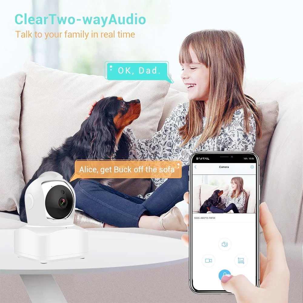 5MP WIFI IP PTZ Camera Indoor Smart Home CamHi APP Two-Way Audio Pan Tilt Wireless Network CCTV Camera With RJ45 Port