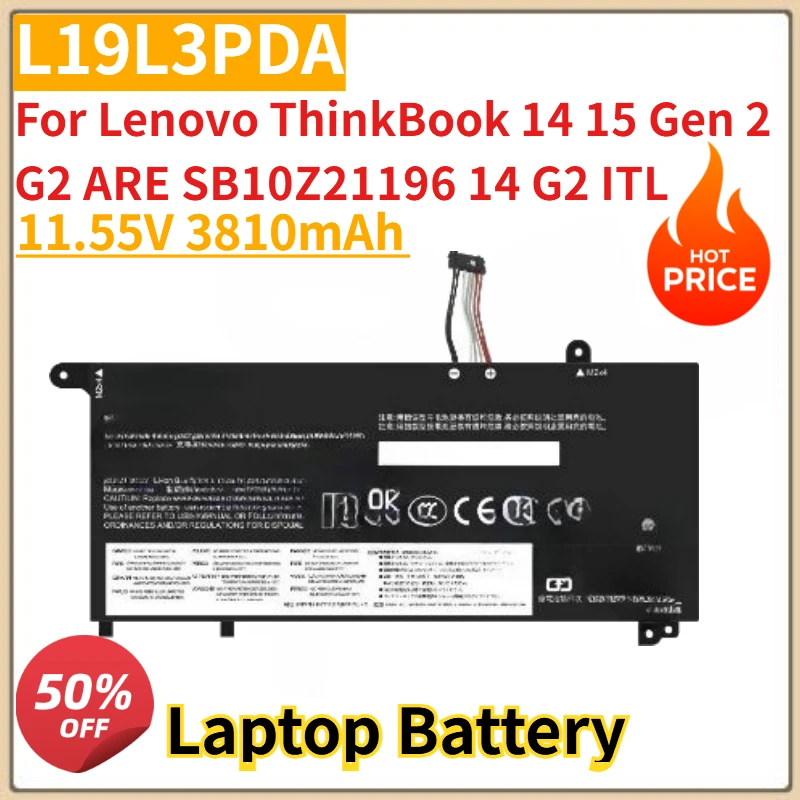 

New L19C3PDA L19D3PDA L19L3PDA Laptop Battery 11.55V 3810mAh for Lenovo ThinkBook 14 15 Gen 2 G2 ARE SB10Z21196 14 G2 ITL