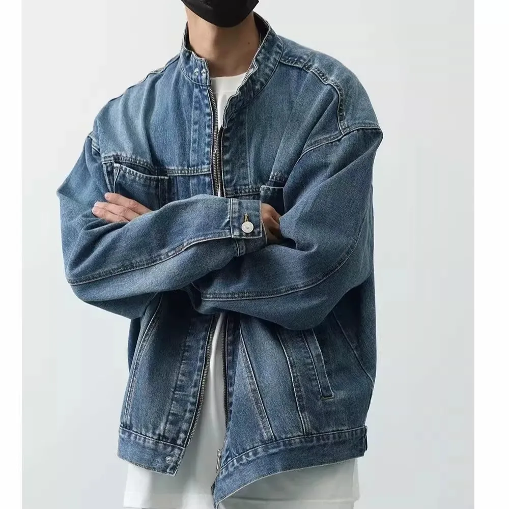 Retro Vibe Men's And Women's Loose Fit Tie Dye Denim Jacket Spring Autumn Washed Vintage Style Workwear Jacket Straight Collar