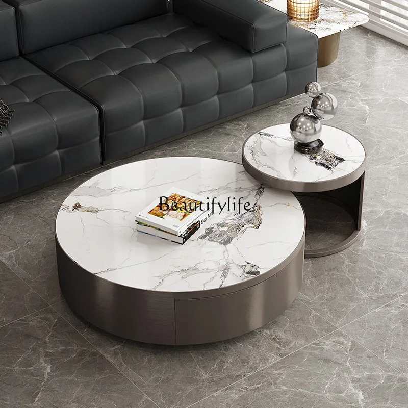 高級イタリア製ライトラグジュアリーロックスラブコーヒーテーブルモダンシンプルリビングルーム家庭用ステンレス鋼