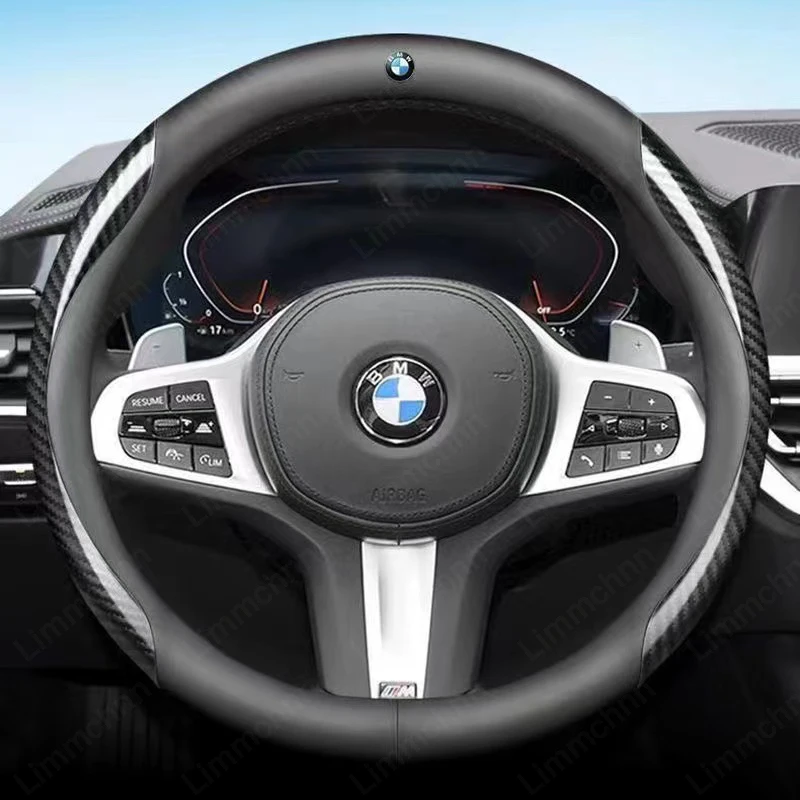 Car Steering Wheel Cover For Bmw F20 F30 G20 f31 F34 F10 G30 F11 X3 F25 X4 M3 M4 1 3 5 Series 3D Embossing Carbon Fiber Leather