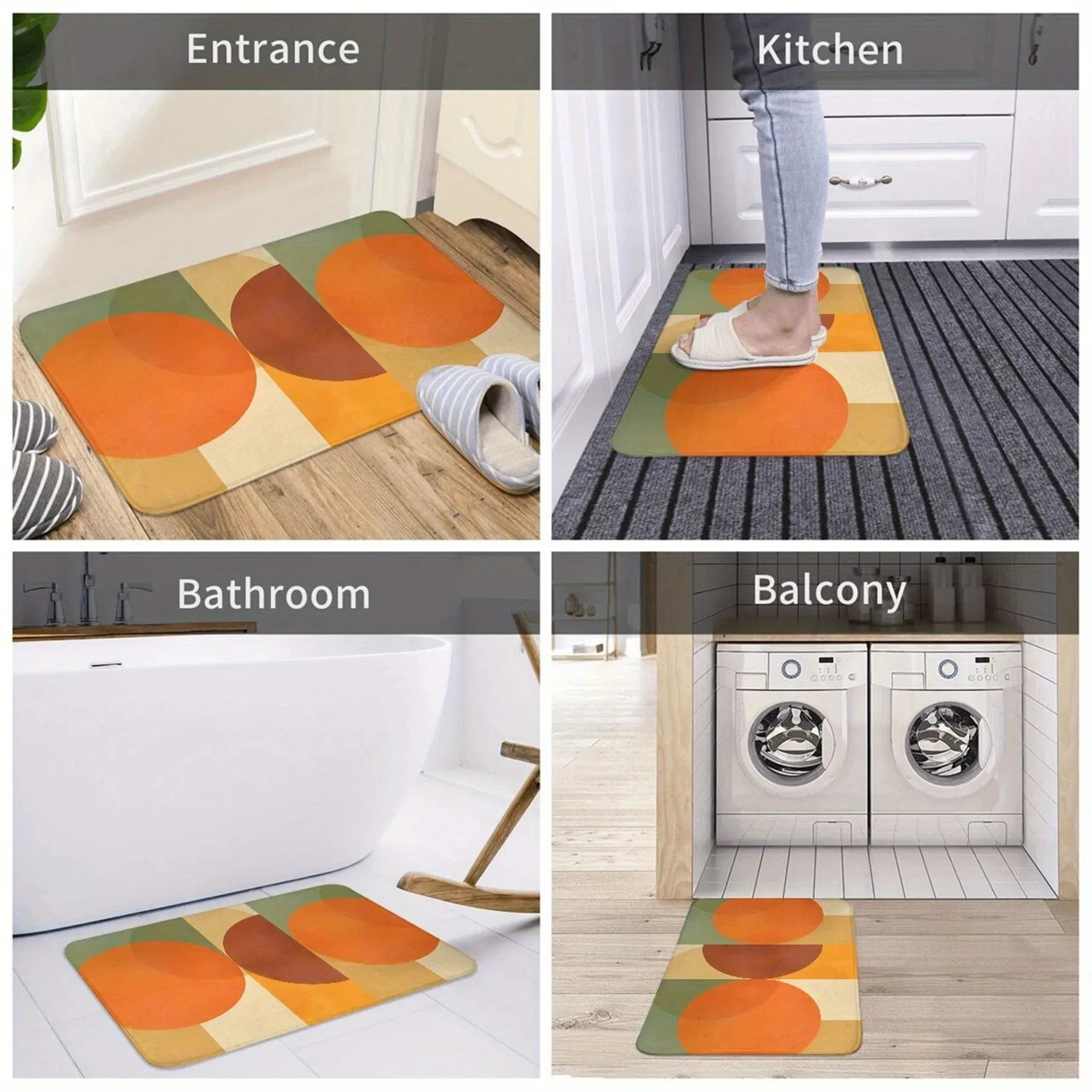 

1PC Orange ring Geometry pattern Door Mats Kitchen Rugs Non-Slip Pop Bedroom Rugs Bath Mat Carpet for Home Sink Laundry Decor