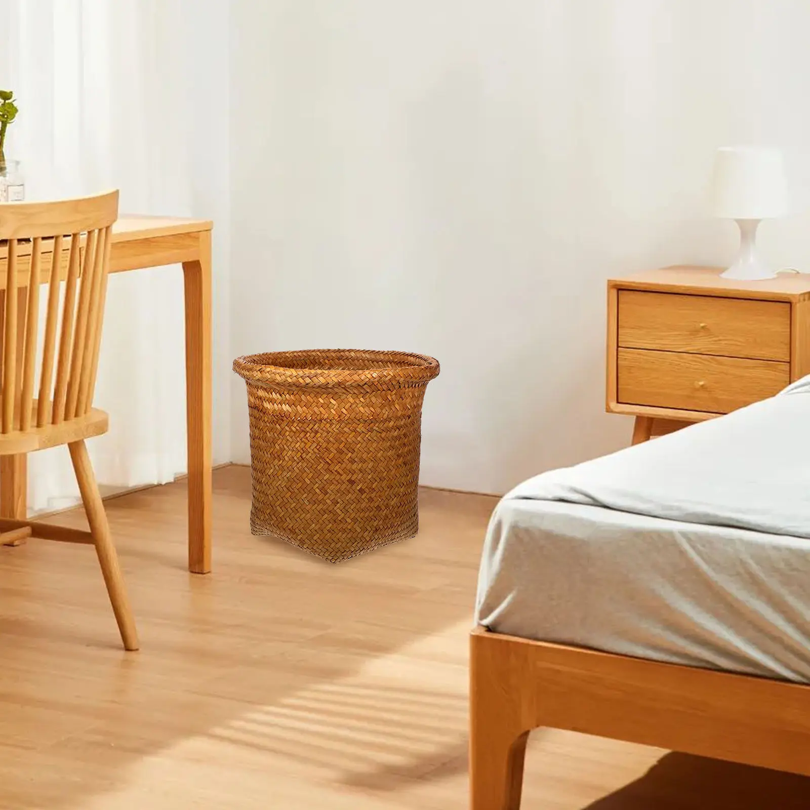 

Woven Trash Can Rattan Material Smooth Surface Bedroom Living Room Balcony Bathroom Office Hotel Storage Basket Sundries