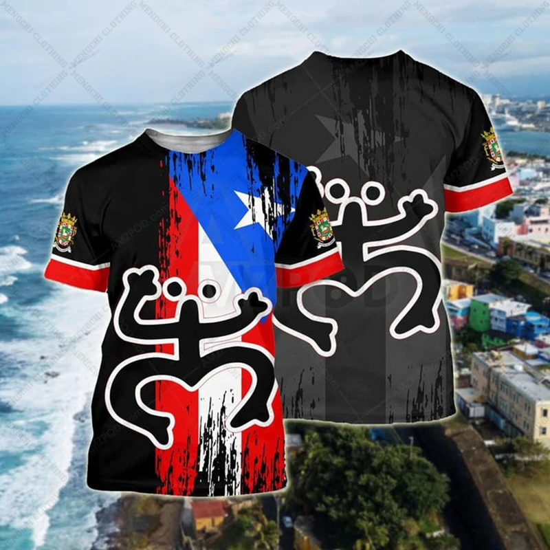 Custom Name Summer Casual Puerto Rico Flag Graphic T-shirts Men's Fashion E-Sports Jersey Short Sleeve Tops Fast Dry Streetwear