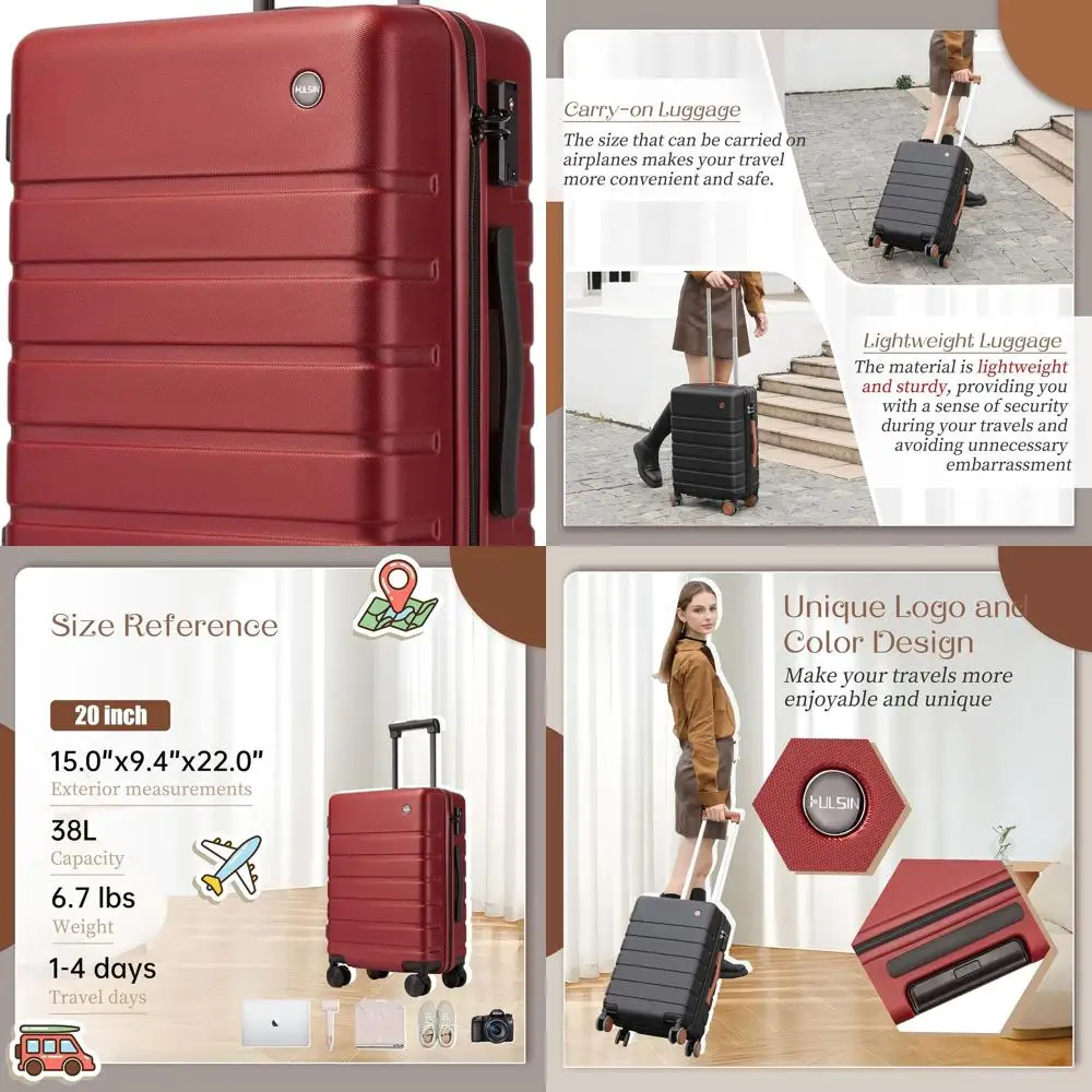 

20-х одобренный авиакомпанией багаж-спиннер с твердой поверхностью и замком TSA — компактный красный дорожный чемодан