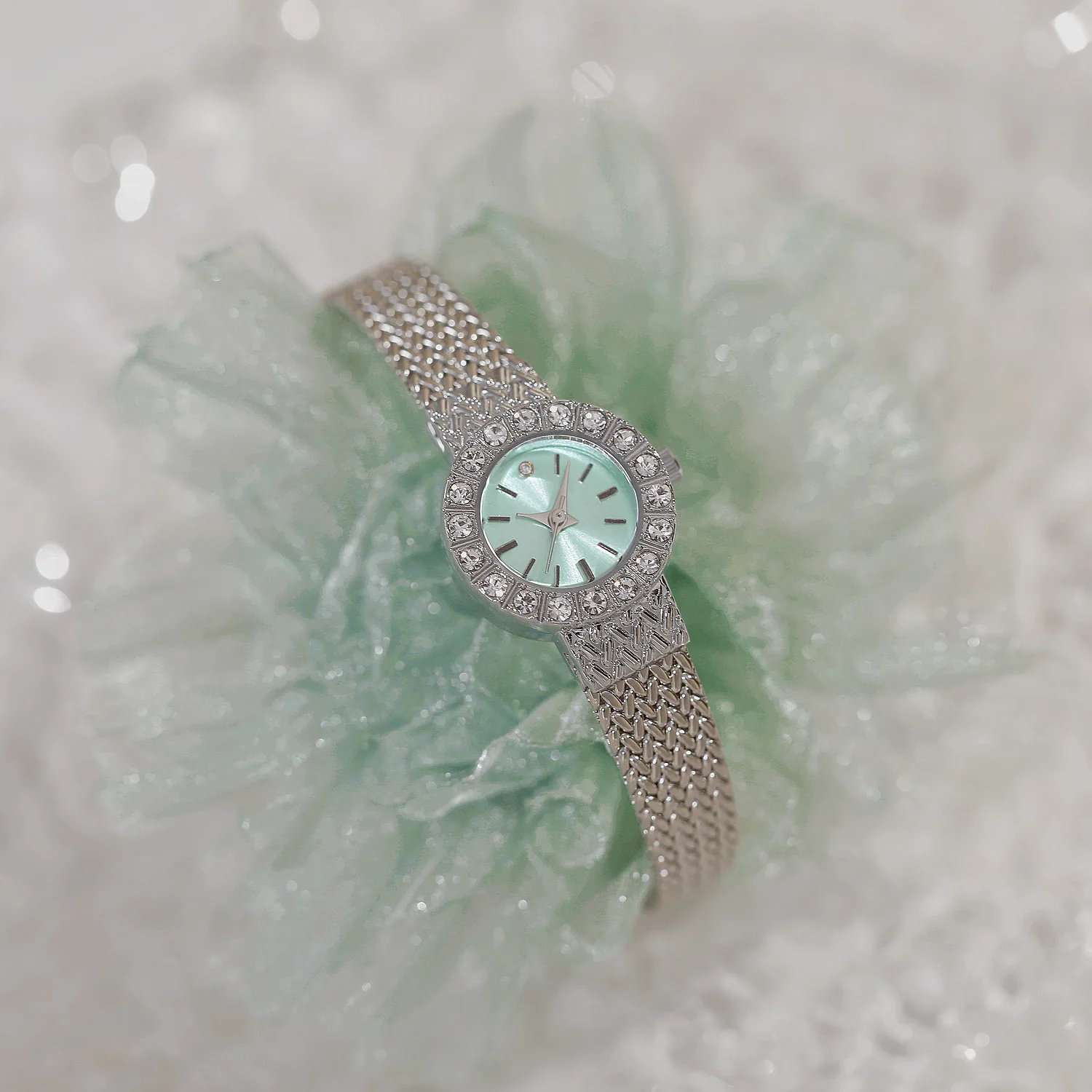 Reloj de cuarzo para mujer, Reloj de lujo dorado y plateado con banda de acero inoxidable, Reloj de pulsera con esfera pequeña Orologio verde azul claro para mujer