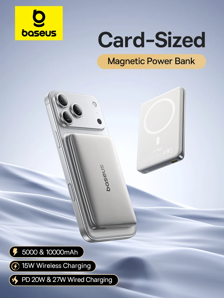 【CCC】Baseus 10000 mAh magnetische Powerbank PD 27 W, 5000 mAh magnetische Powerbank PD 20 W Powerbank im Kartengröße für iPhone 17 Samsung