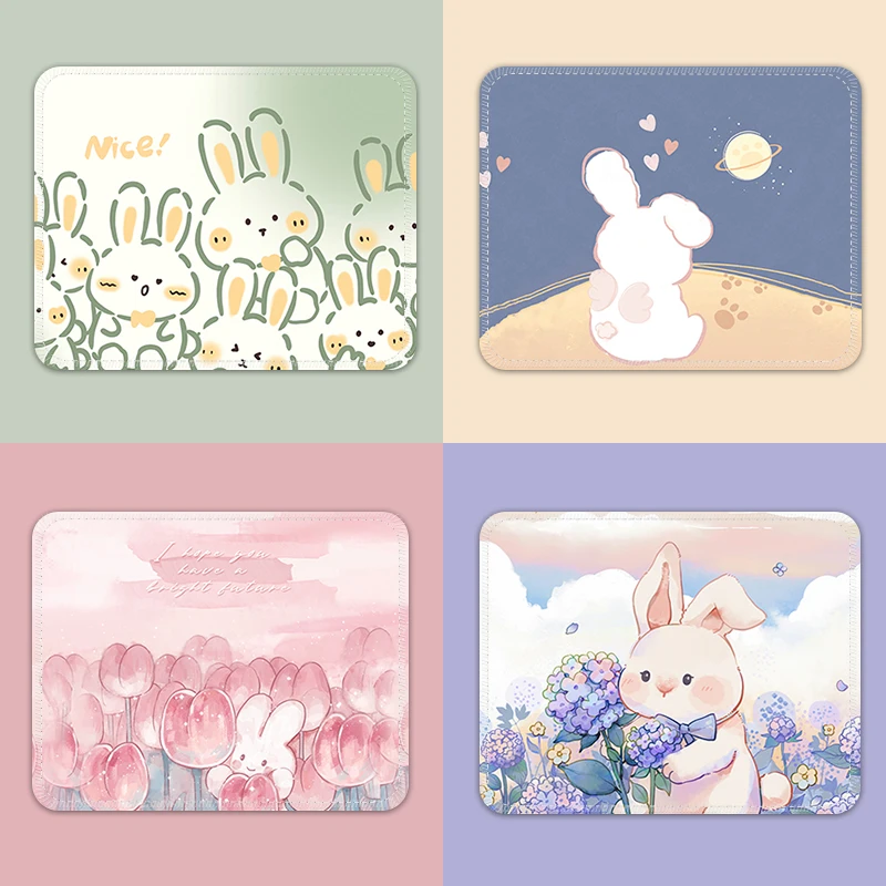 

ute rabbit small mouse pad for girls cartoon soft pad for office and entertainment, thick lock edge computer desk pad, wrist gua
