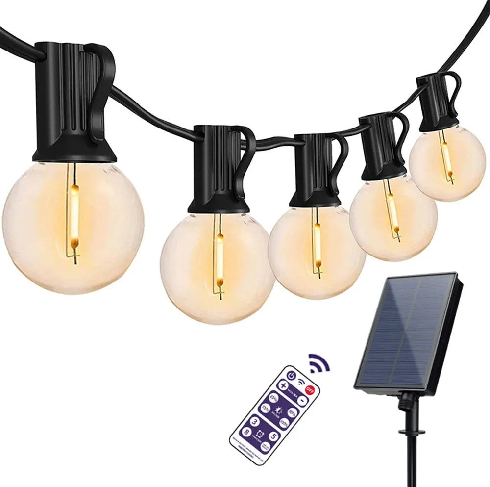 Solar Patio Lights G40 Globe Party Christmas String Light with 10/25Pcs Festoon bulbs Outdoor Backyard Garden Decorative Garland