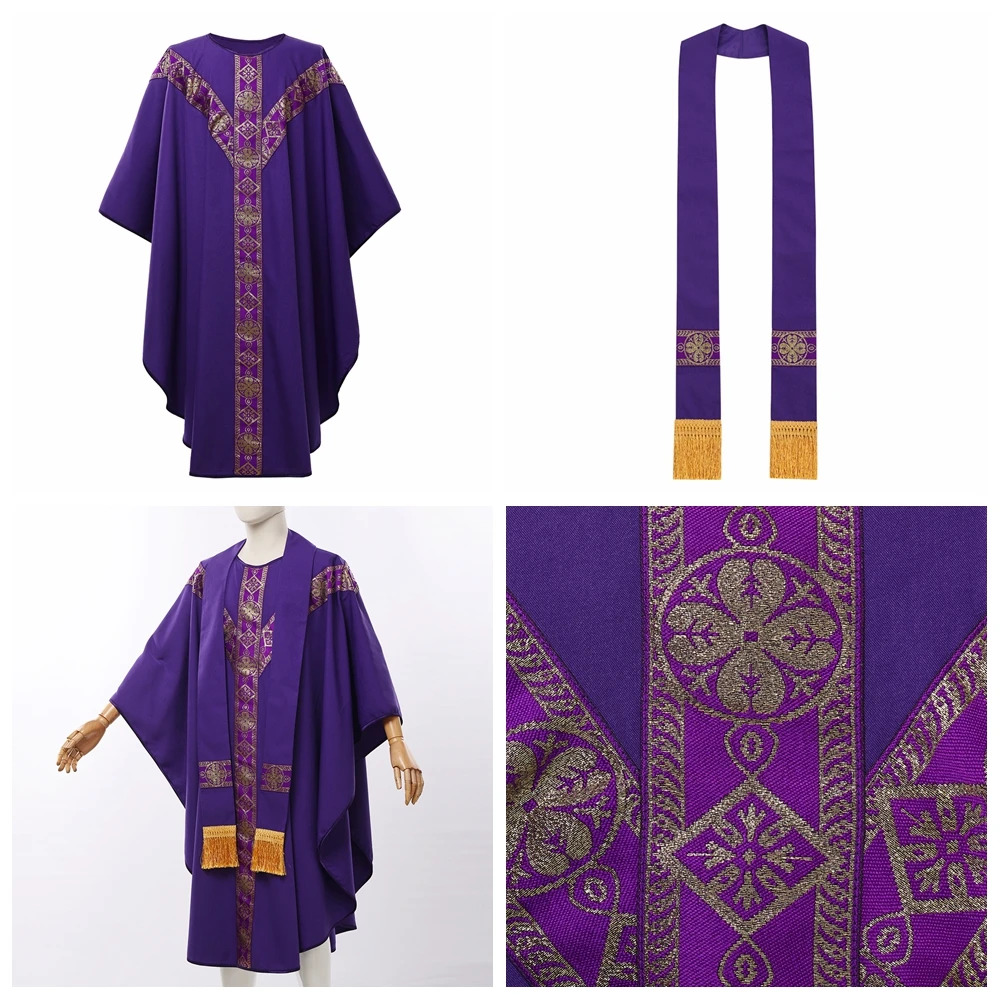 Halloween Priester Chasuble Katholische Kirche Pater Messegewänder Robe mit Quaste Geistlichen Robe – Detail 4