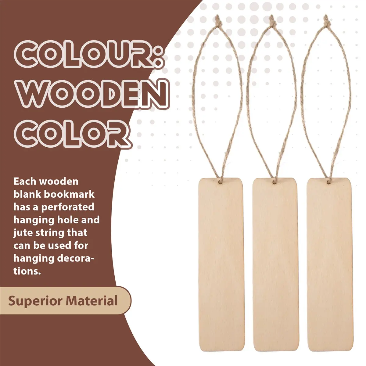Super Sale 50 PCS Wood Blank Bookmarks Unfinished Wooden Book Marks Hanging Tag with Holes and Ropes DIY Craft Projects