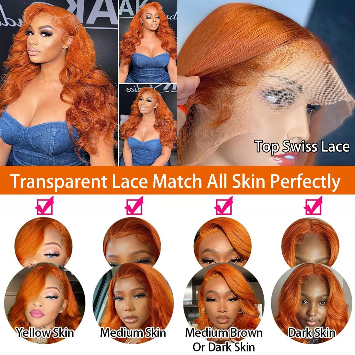 Orange Ginger 200 Density Colored Wigs Human Hair Body Wave 13x6 Hd Lace Frontal Wig Water Wave 13x4 Lace Front Wig for Women