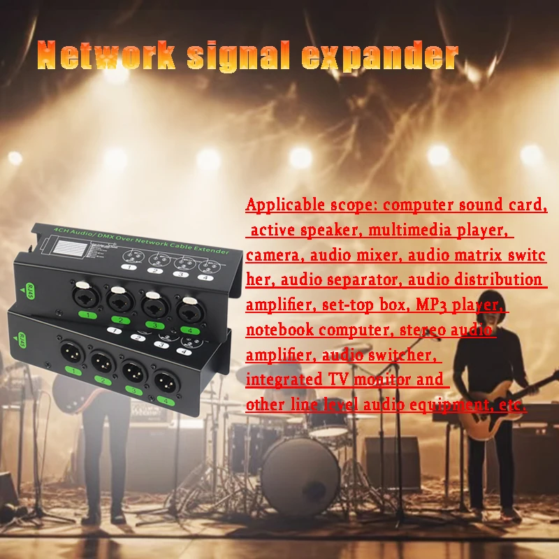 1Pcs DMX512 Network Signal Extender Male Female 4-Channel 6.5 + 3-Pin XLR Audio/DMX Over Network Cable Extender Signal extension