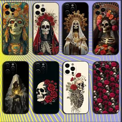 Santa Muerte Phone Case For iPhone 16,15,14,13,12,11,Pro,X,XS,Max,XR,Plus,Mini Soft Black Cover