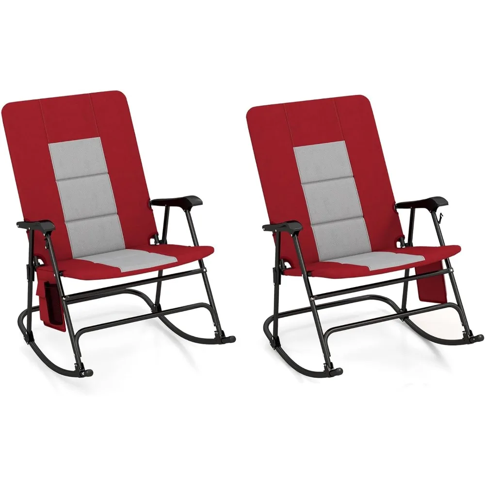 

Oversized Folding Rocking Camping Chair Set of 2, Padded Portable Outdoor Rocker with Side Pocket and Hard Armrests for Patio,
