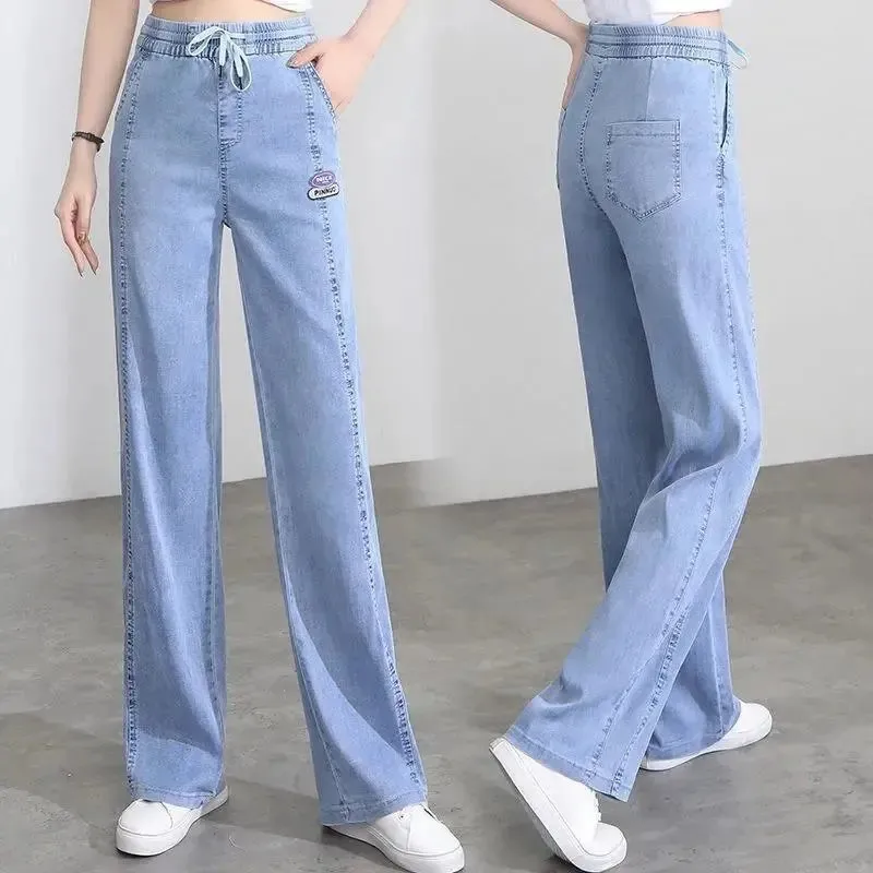 

Fashion Elasticity Straight Wide Leg Pants Jeans Female 2023 Spring Summer New High Waist Sag Loose Temperament Cowgirl Pants