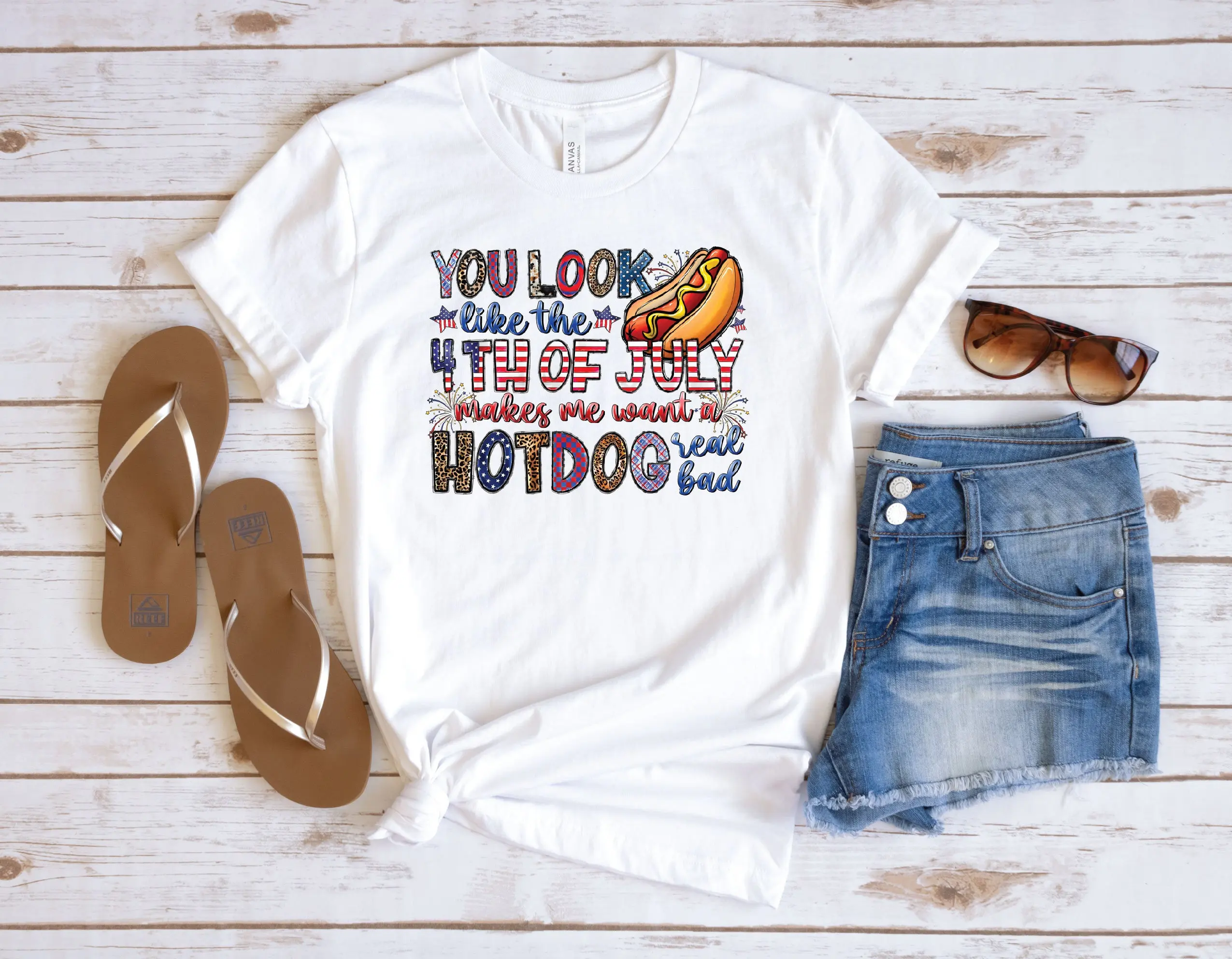 You Look Like The 4Th Of July T Shirt Funny Hot Dog And Star Party Matching Family American Flag