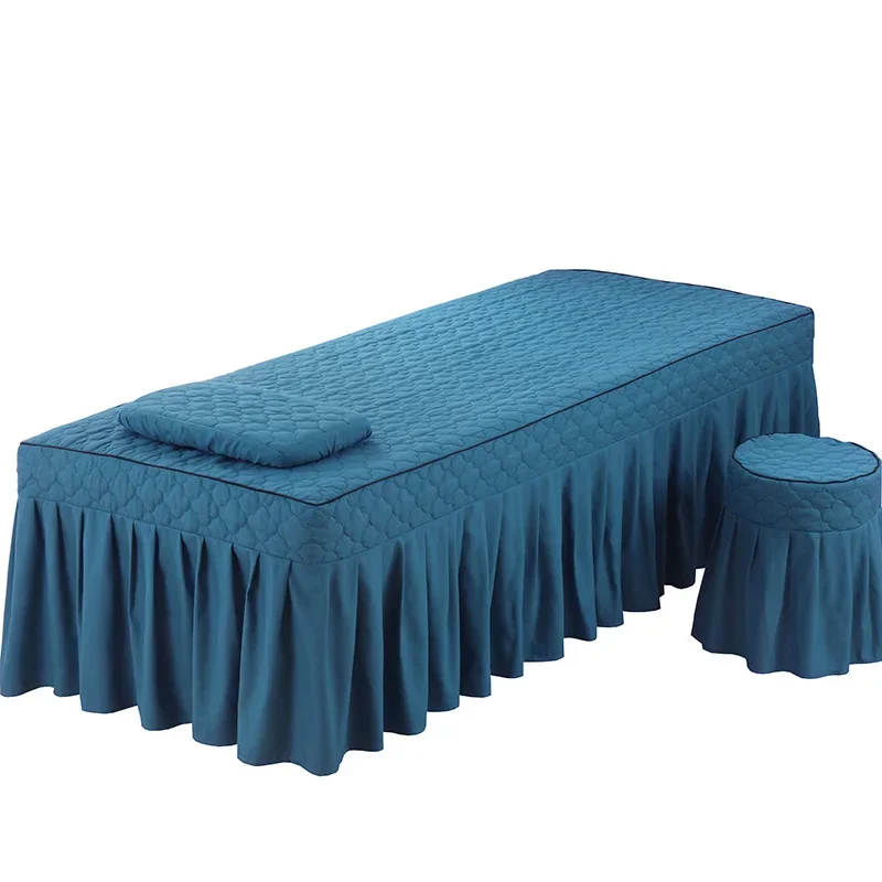 1 PCS Quilted Bedskirt with Hole for Beauty Salon Monochrome Bed Cover Massage SPA Therapy Bed Skirts Bedspreads