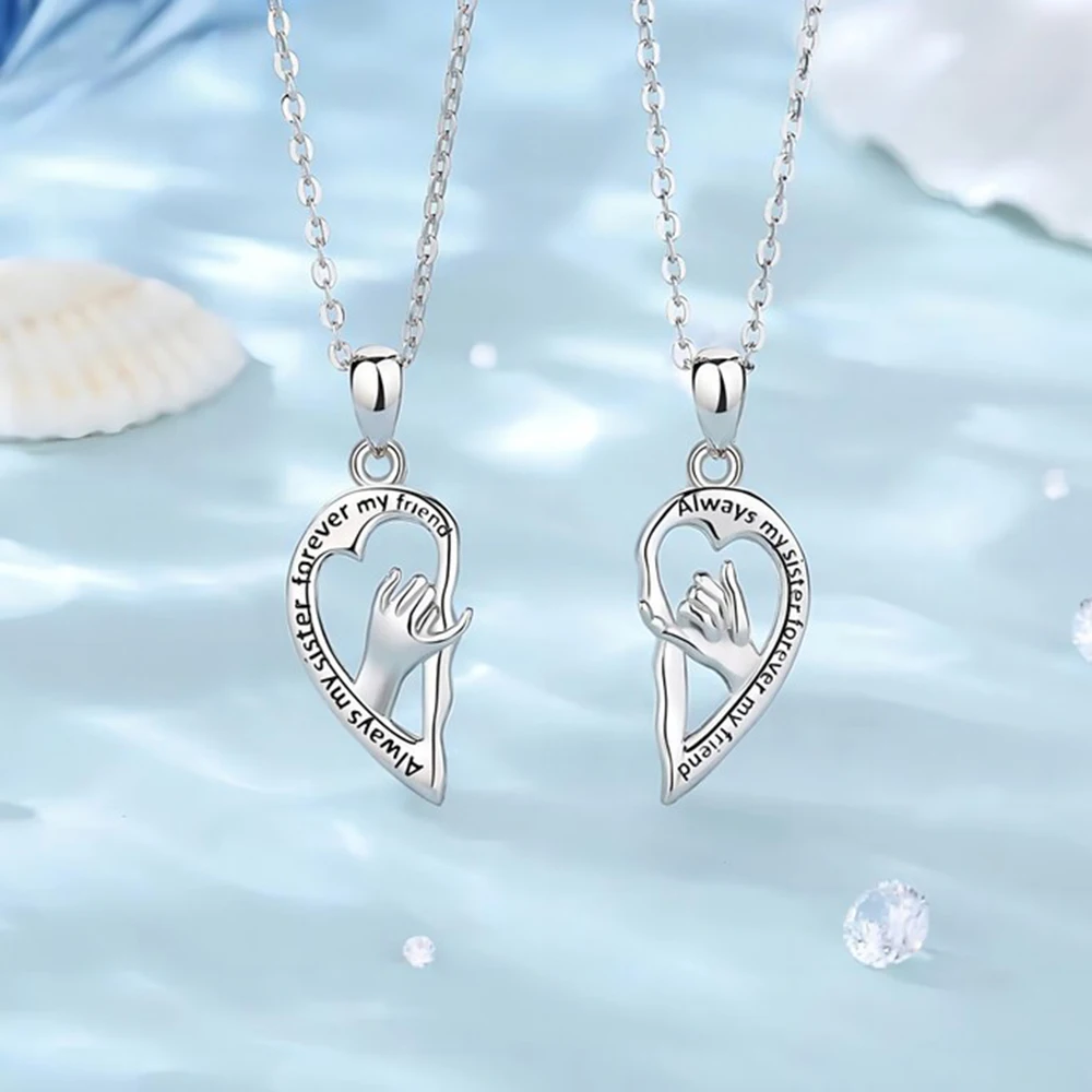 

Good Friends Hand in Hands Heart Bff Pendant Necklace Meaning Sister Forever Friendship Choker Jewelry Memorial Gift for Girls