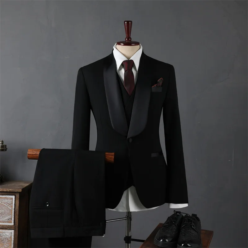 

Men 3-piece Set Turn Down Collar Blazer Single-breasted Vest Male Splid Color Straight-leg Pant Man Wedding Groom Suit Outfit