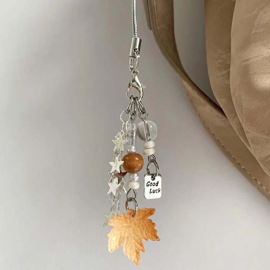 Handmade Good Luck Gradient Maple Leaf Keychain Decorative Pendant for CCD Phone Bag Camera Keys Chain Ring Jewelry Accessories