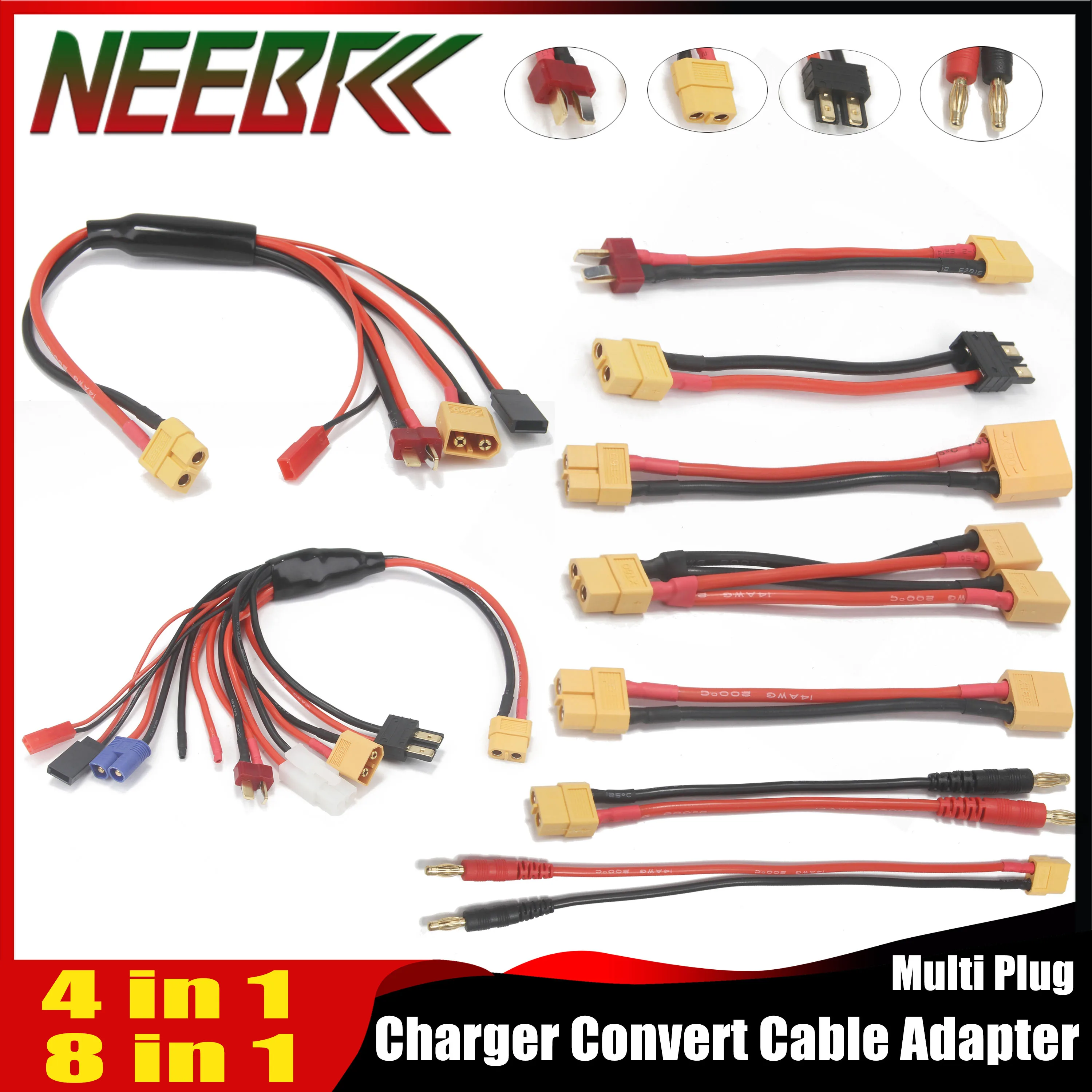 

8 in 1/4 in1 RC Battery Charger Adapter Converter Cable Multi Lipo XT60 XT90 T TRAXX Tamiya Banana Plug for RC Car Charger Parts