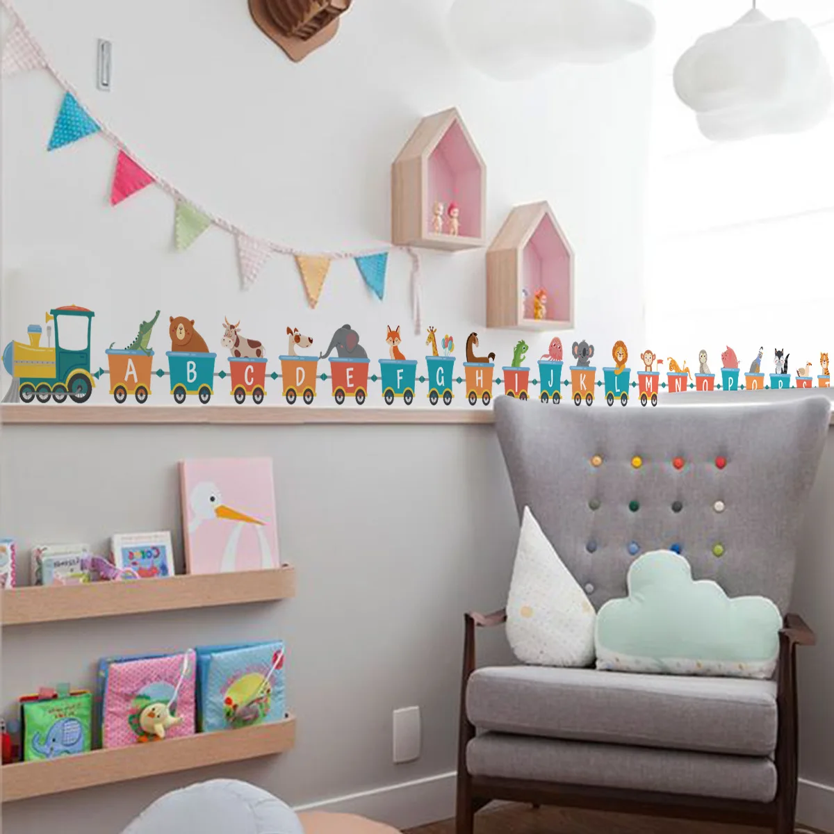 Cartoon Car Train 26 Letters Alphabet Wall Stickers for Kids Rooms Home Decor Children Wall Sticker Room Decoration Accessories