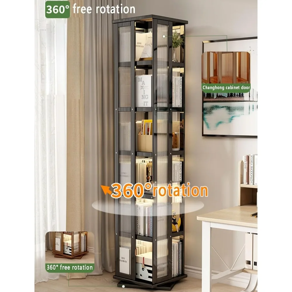 360 ° برج رف كتب دوار من الخيزران - خزانة كتب زاوية قابلة للتكديس مع مساحة تخزين، رف عرض أكريليك للكتب الصغيرة والديكور #6