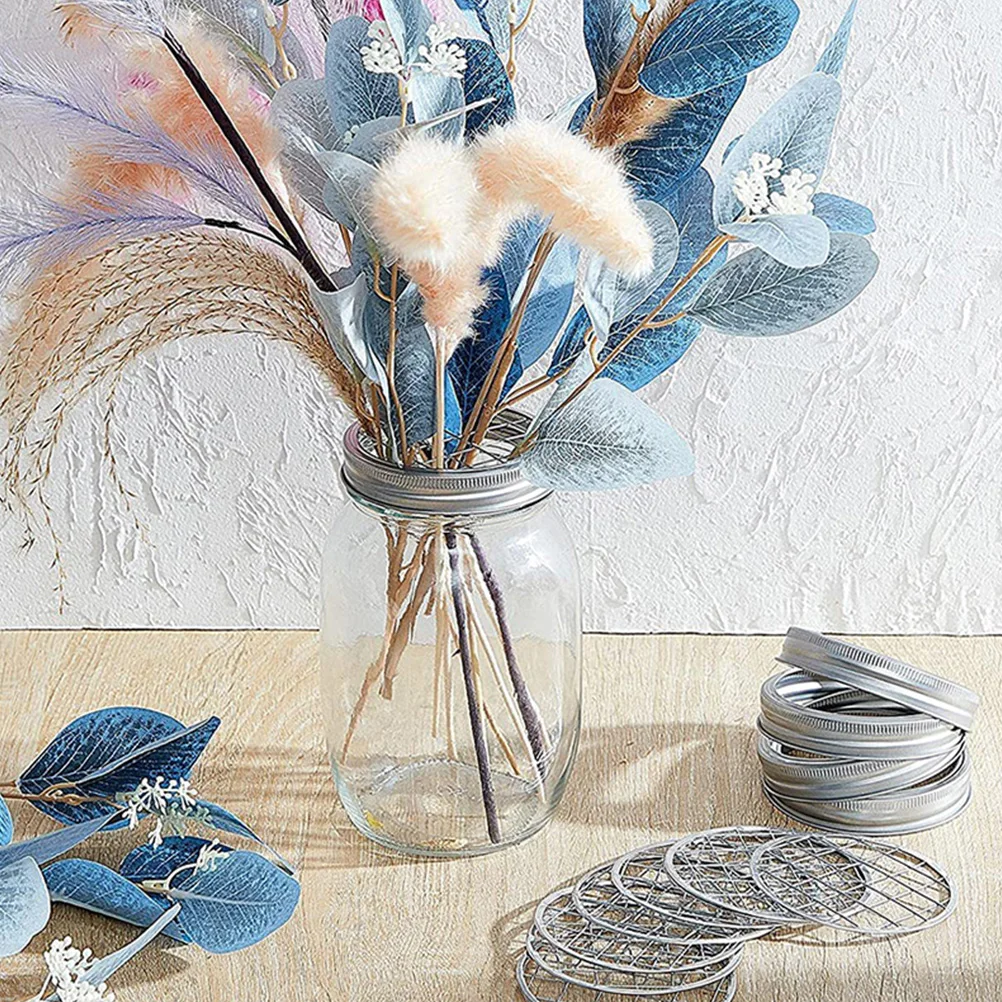 

10pcs Vase Cap 86mm Mesh Flower Arrangement Reusable Iron Floral Grid Metal Pen Holder Mason Jar Accessories Stable Decor