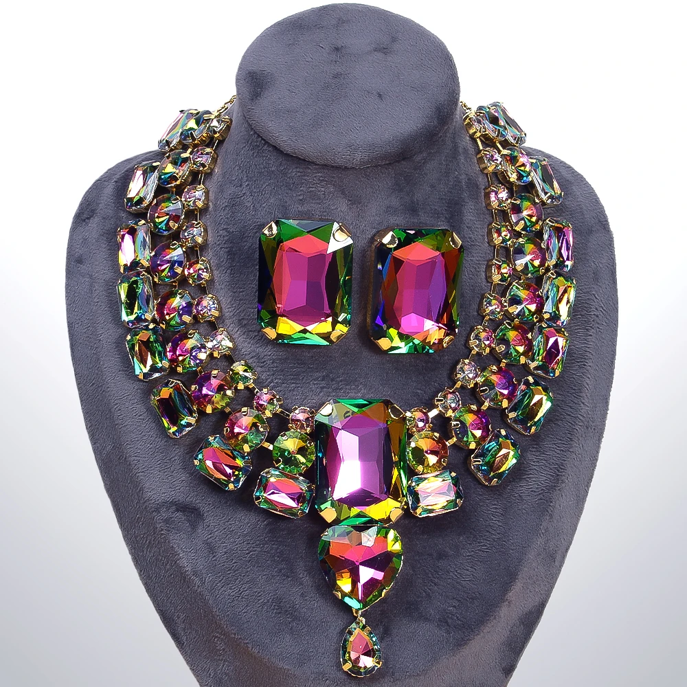 Gorgeous Large Necklace Earring Set Indian Boho Party Wedding Gift Statement Oversized Drag Queen Costume Necklace Jewelry