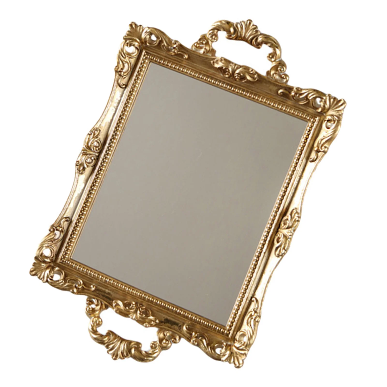 

1Pcs Make-Up Mirror Plate Gold Finish Retro Tray for Storage Wedding Event Table Decor Pastry Fruit Display Nordic