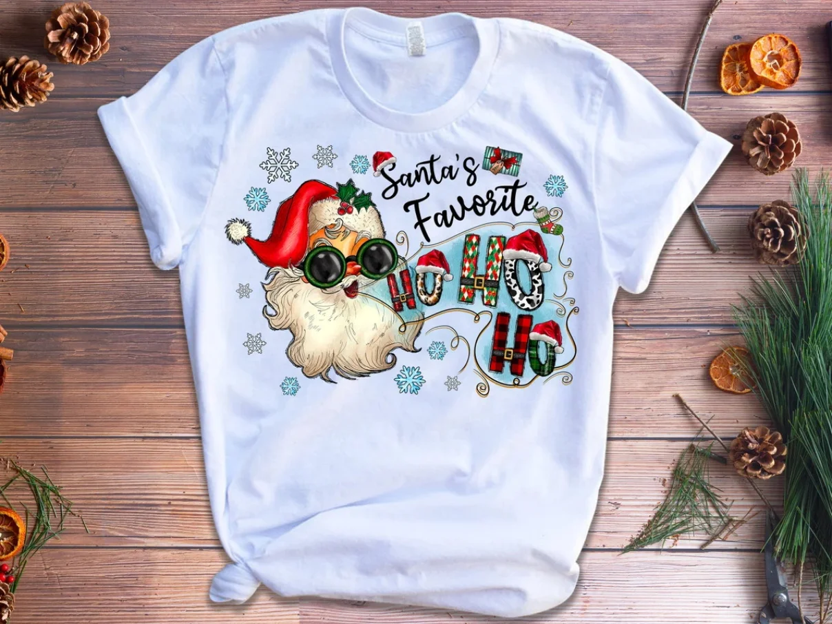 

Merry Christmas Santa Claus Reindeer Graphic Print Tshirt Girls White Short Sleeve T Shirt Women Ha Ha Ha Fashion T-Shirt Tops