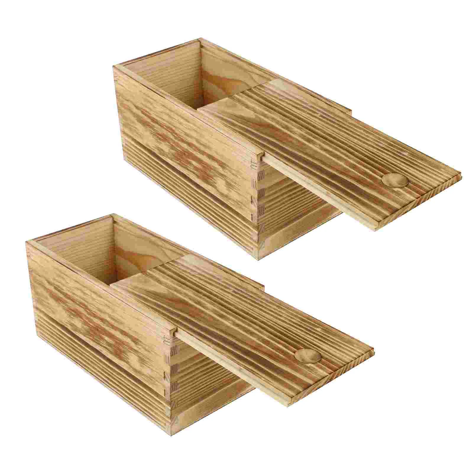 

2 Pcs Sliding Wooden Box Storage Bins Case Accessory Container Supply Multi-function Household Home