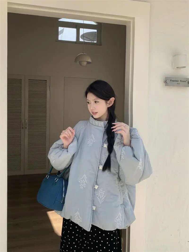 Gentle Wind Collar Embroidery Warm Cotton-padded Jacket Coat Women's Winter Casual Coat