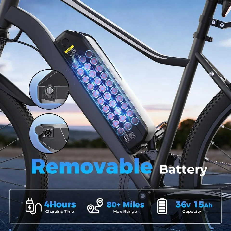 750W 1000W Peak Electric Bicycle 26 Inch Adult Commuter E Bike 60 Miles Range 20MPH 5 Speed Removable Battery Shock image 4