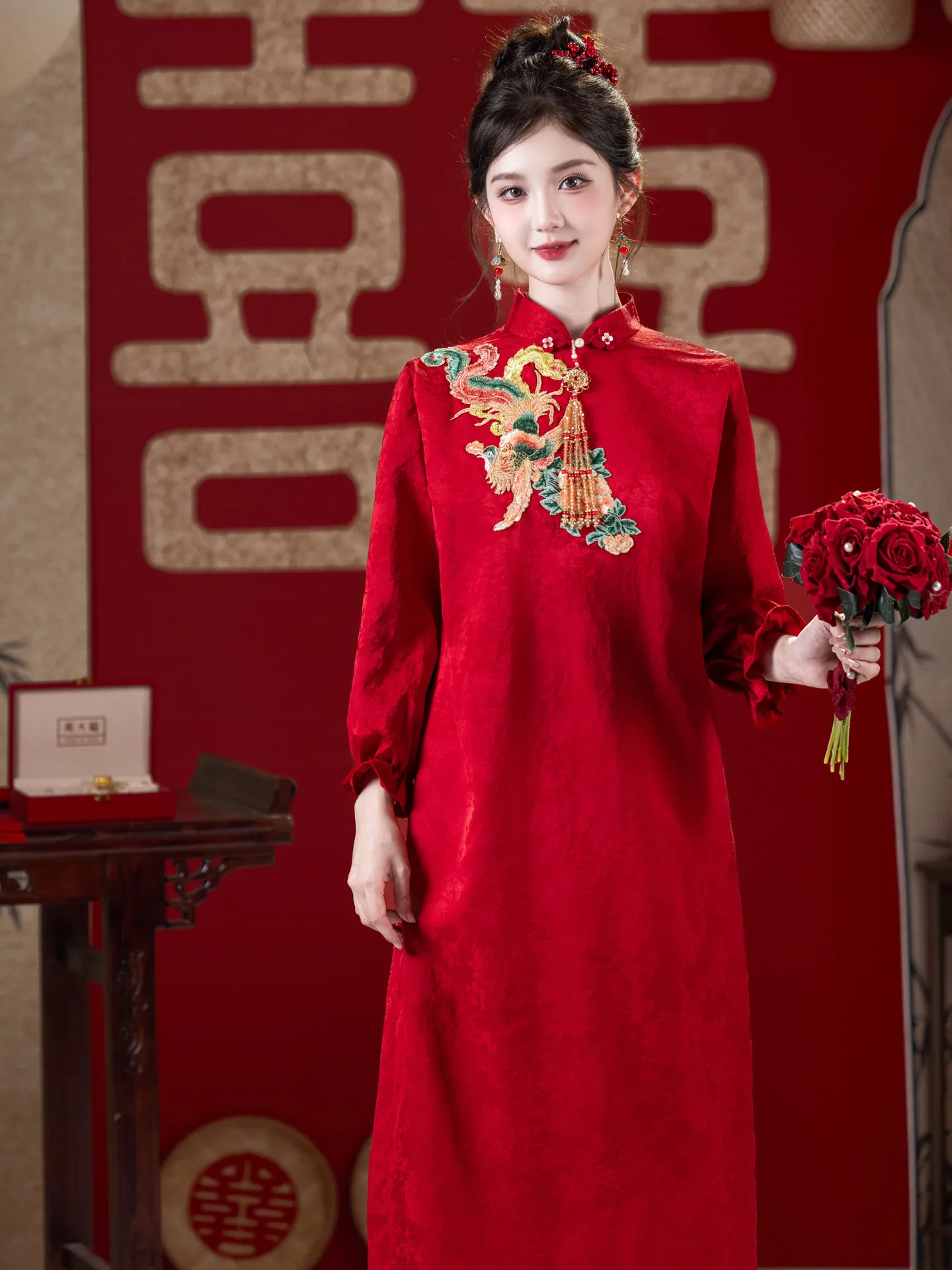 

Новое китайское платье-ципао Yourqipao для беременных, вечернее платье с длинными рукавами для осенне-зимних торжеств и помолвок