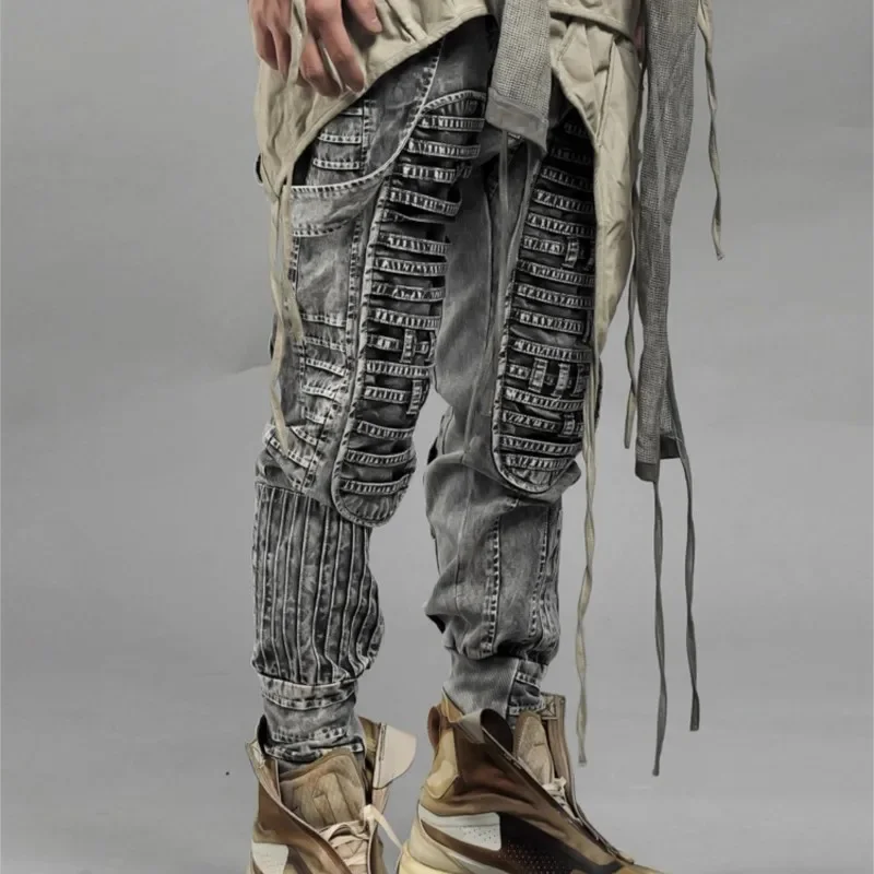 Dark Avant-Garde Style Wasteland Pants Dirty Wash Distressed Washed Layered Designer Jeans Men and Women Techwear Trousers