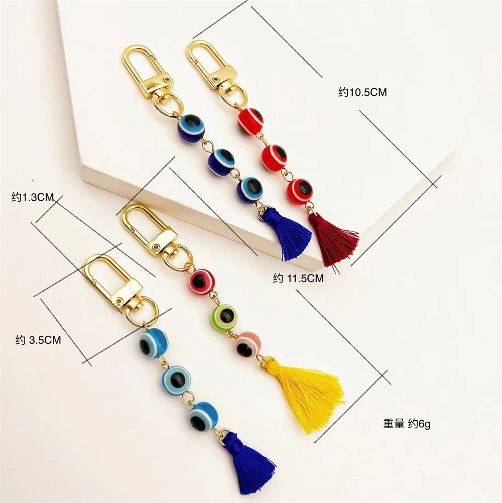 Turkish Blue Evil Eye Lucky Pendant Keychain Backpack Charms Durable Demon Eye Keyring Beads Resin Colorful Tassel Accessories
