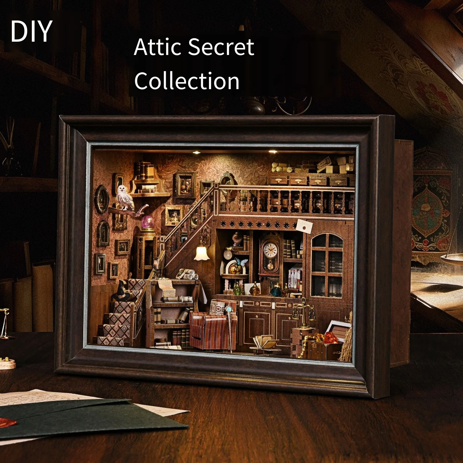 

DIY Wooden Book Nook Attic Secret Frame Kit, Vintage Magic Study Miniature Scene Model, Montessori Educational Toy&Creative Gift