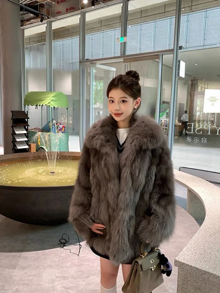 Women Faux Fur Coats Solid Fluffy Jacket Thick Stand Collar Long Sleeve Covered Button Mid Lenth Loose Casual 2025 Autumn Winter