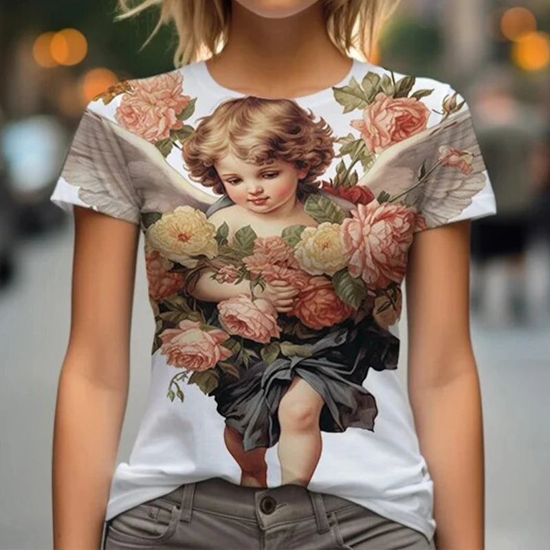 Summer Angel Baby 3D Print T-shirts Women Streetwear Casual Fashion Y2k Short Sleeve T Shirt O-neck Kids Tees Tops Clothing