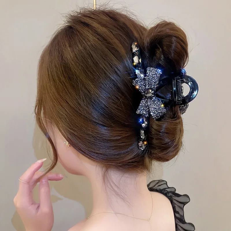 Black Bow Hair Clips for Women Exquisite Crystal Hair Claw for Girls Fashion Personality Shark Crab Clips Shark Crab Clips 2023