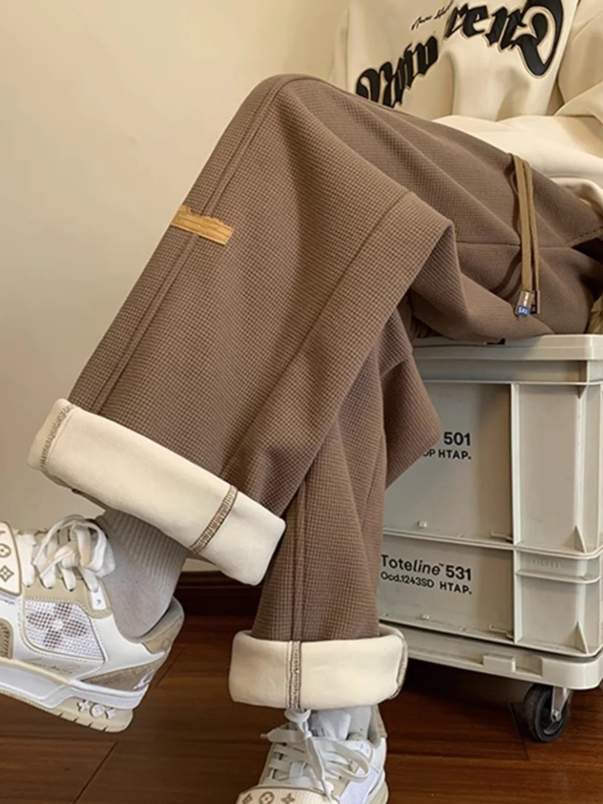 

Autumn Winter Large Size Men's Casual Pants Dstring Trousers Fce Lined Loose Straight Leg Casual Long Trousers