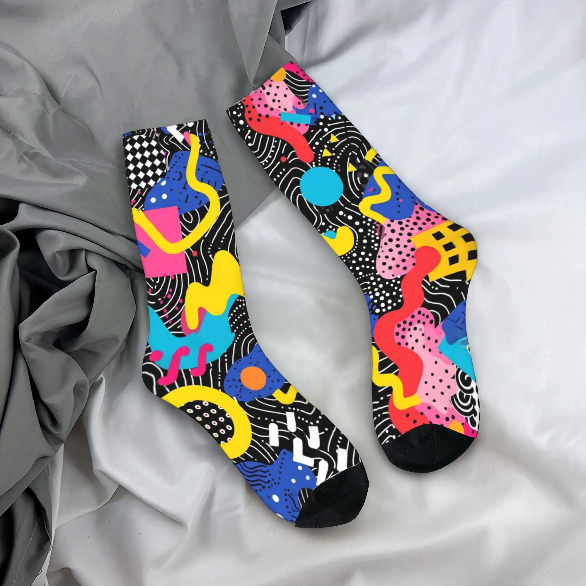 Unisex Men Socks Bold Abstract Shapes  Stockings Spring Kawaii Warm Soft Socks Graphic Climbing Non Skid Socks