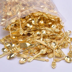 Random Mix Gold Color Tableware Spoon Bulk Charms For Jewelry Making Supplies Metal Alloy Material Handmade Keychain Accessories