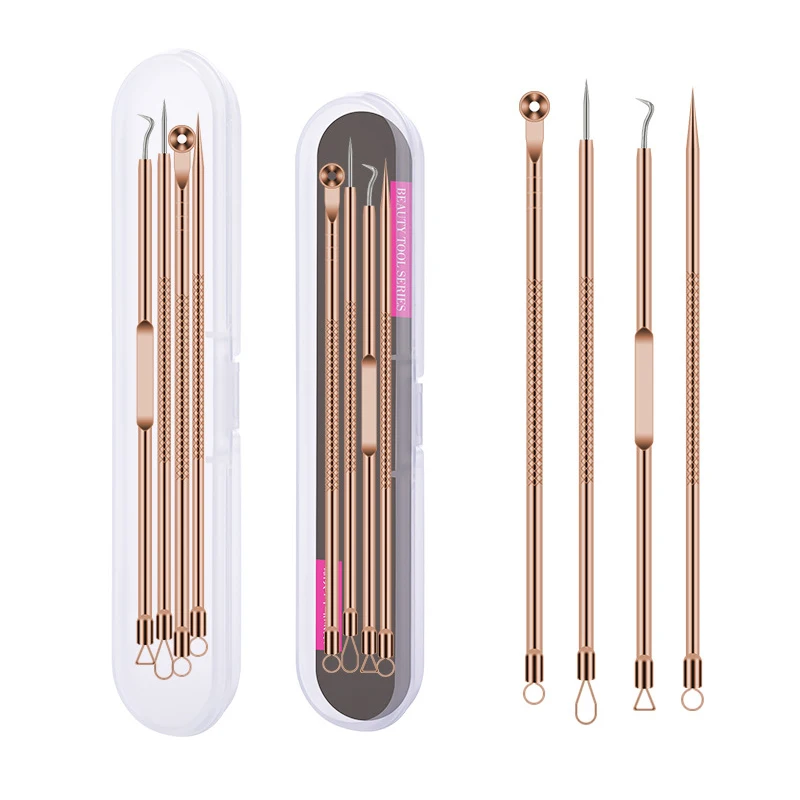 4 プロフェッショナルフェイシャルブラックヘッドニードルセット、ニキビ白ニキビ黒ずみ除去ツールステンレススチール、ディープフェイスクレンジングツール